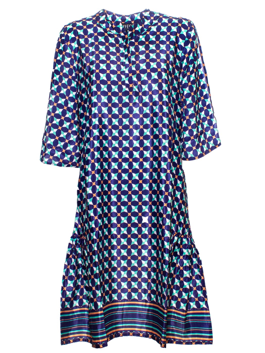 ABITO MIDI MANICA 3/4 ,4 TG,90% POLY 10% SETA, MADE IN INDIA